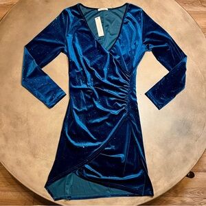 NWT Stunning Sapphire Sparkle Soft Velvet Long Sleeve Dress